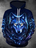 Oceanlyte Men's Blue Wolf With Constellation Lines Print Long Sleeve Hoodie