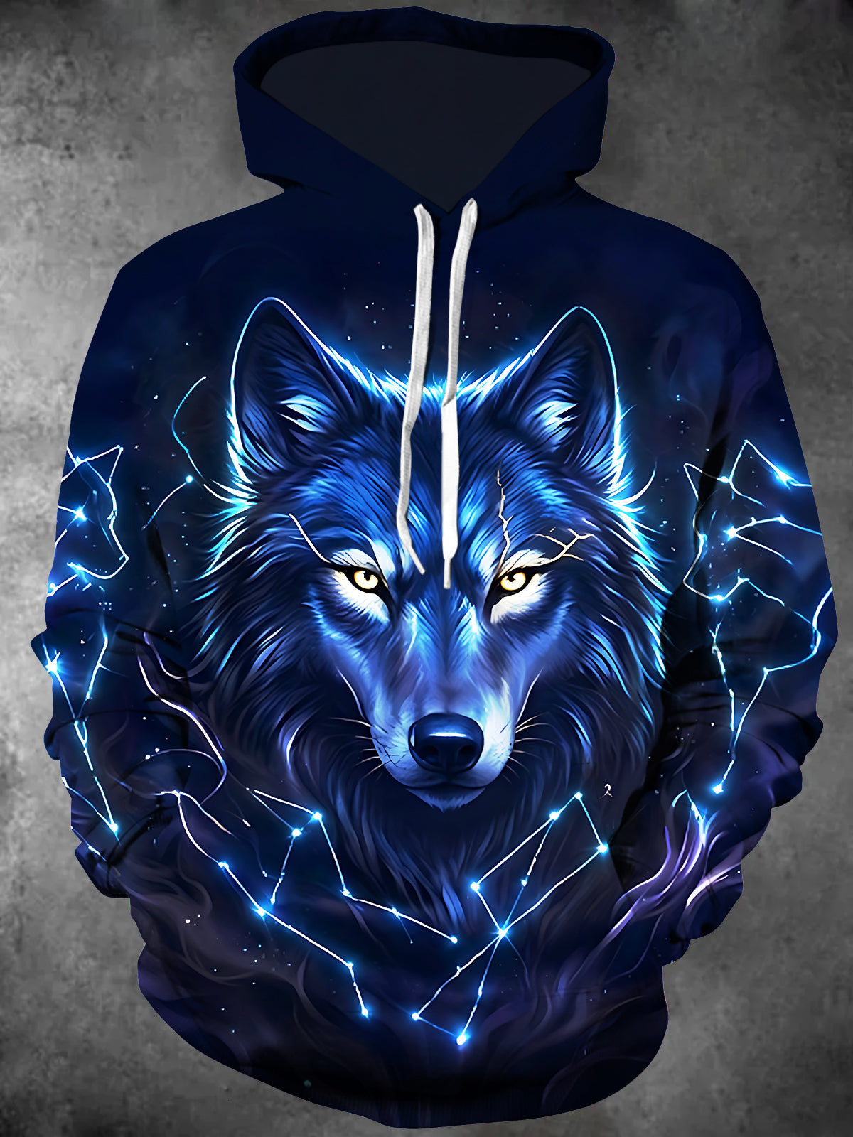 Oceanlyte Men's Blue Wolf With Constellation Lines Print Long Sleeve Hoodie