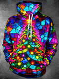 Oceanlyte Men's Long Sleeve Hoodie - Stained Glass Christmas Tree With Ornaments Print