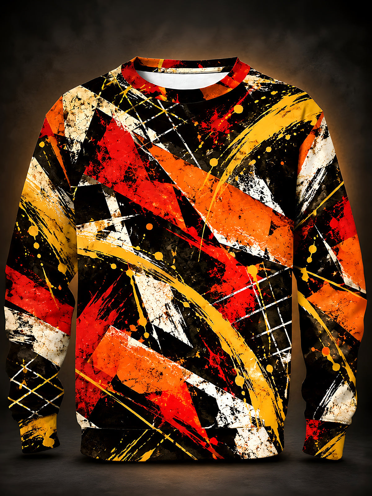 Oceanlyte Men's Long Sleeve Sweatshirt - Abstract Geometric Brushstrokes And Splatters Print