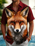 Oceanlyte Men's Graphic Fox Face Print Short Sleeve Shirt with Chest Pocket