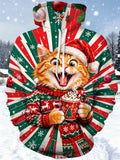 Oceanlyte Men's Christmas Cat In Sweater With Hot Cocoa Print Long Sleeve Hoodie