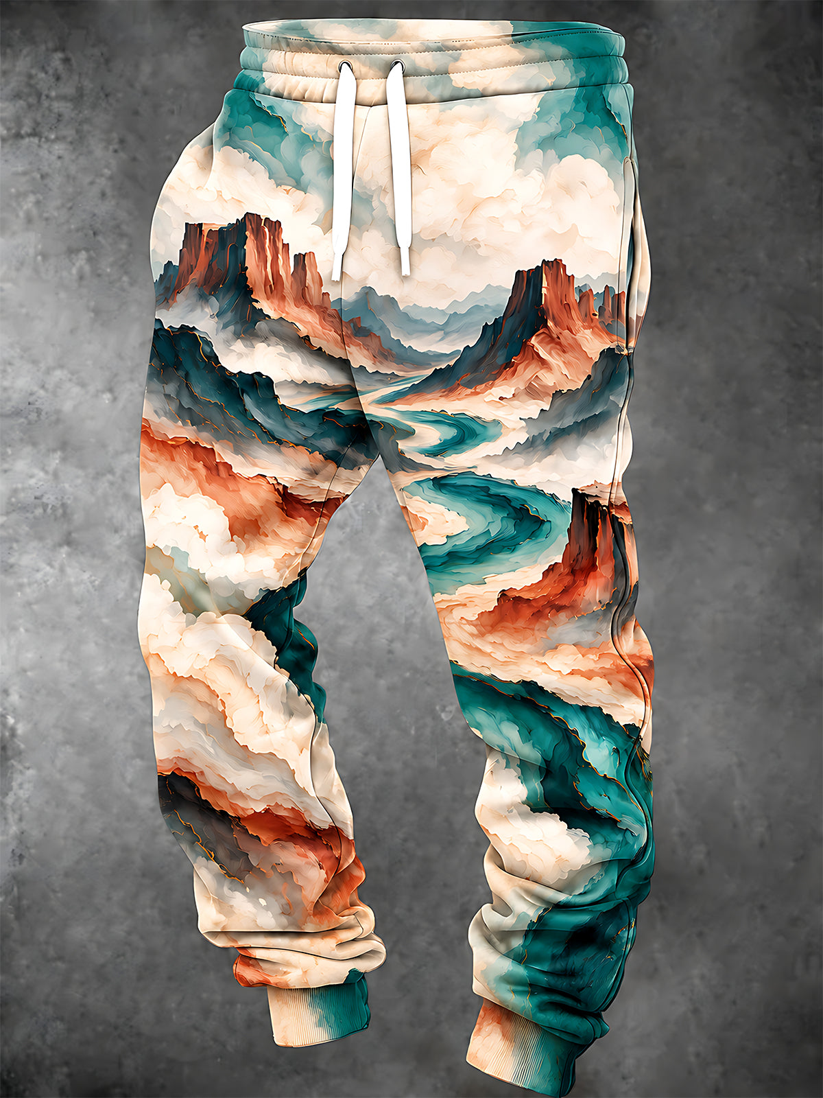 Oceanlyte Men's Patterned Abstract Landscape Mountains And Clouds Print Pants