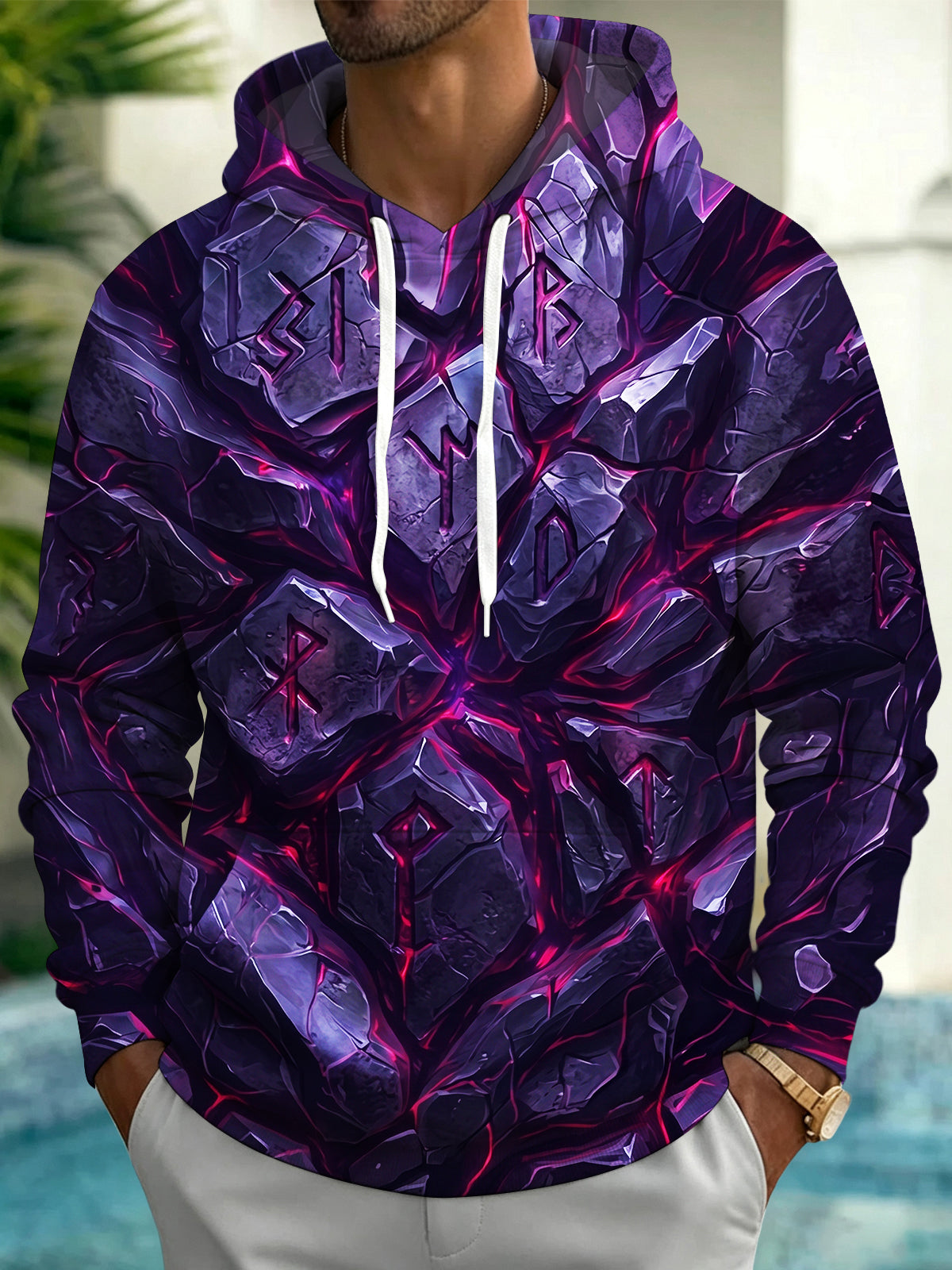 Oceanlyte Men's Graphic Amethyst Rune Stones Print Long Sleeve Hoodie