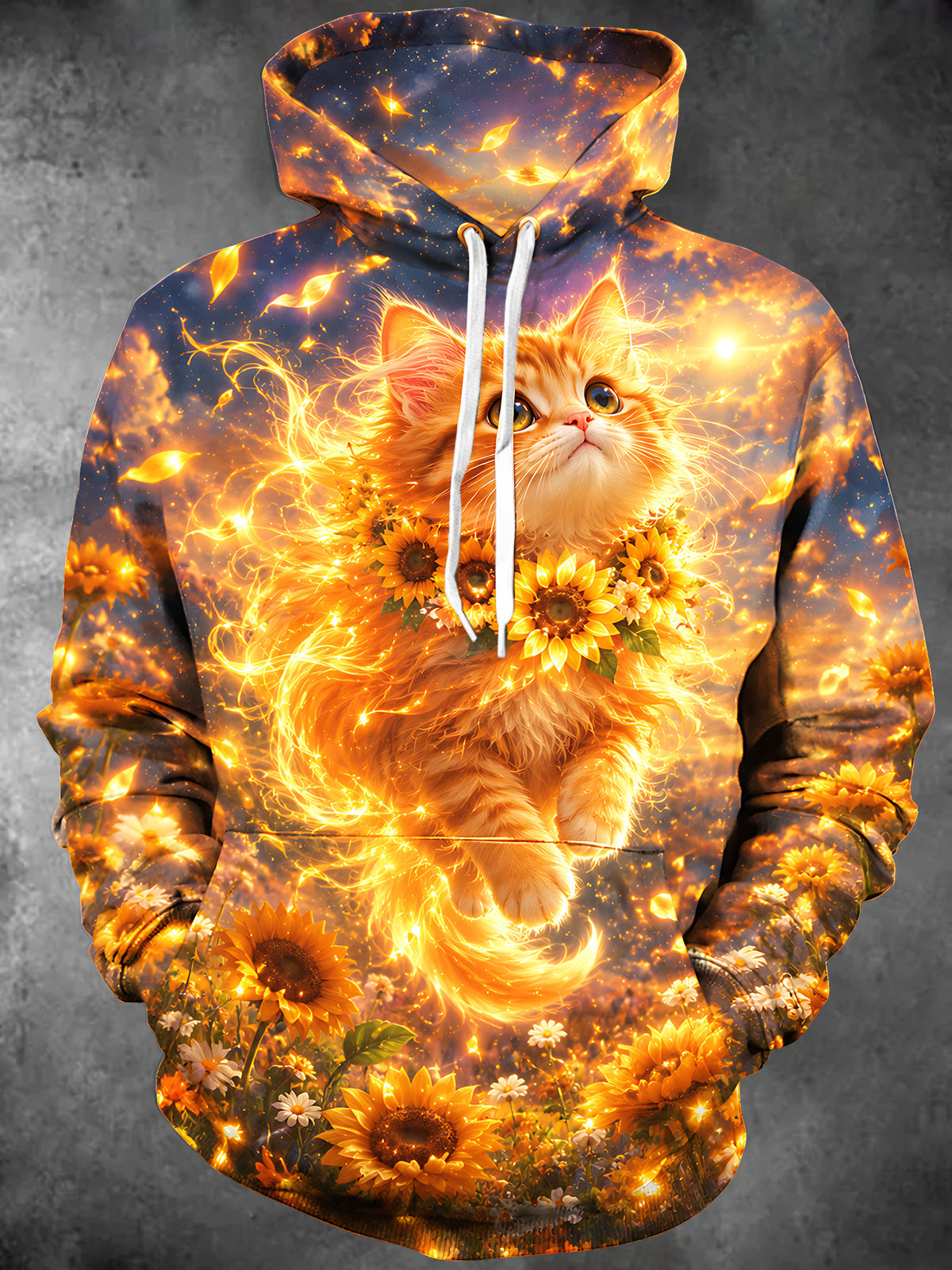 Oceanlyte Men's Graphic Golden Cat And Sunflowers Print Long Sleeve Hoodie