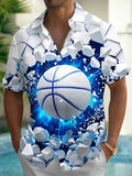 Oceanlyte Men's 3D Basketball Breaking Through Wall Print Short Sleeve Shirt with Chest Pocket