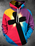 Oceanlyte Men's Long Sleeve Hoodie - Black Cross With Colorful Geometric Background Print