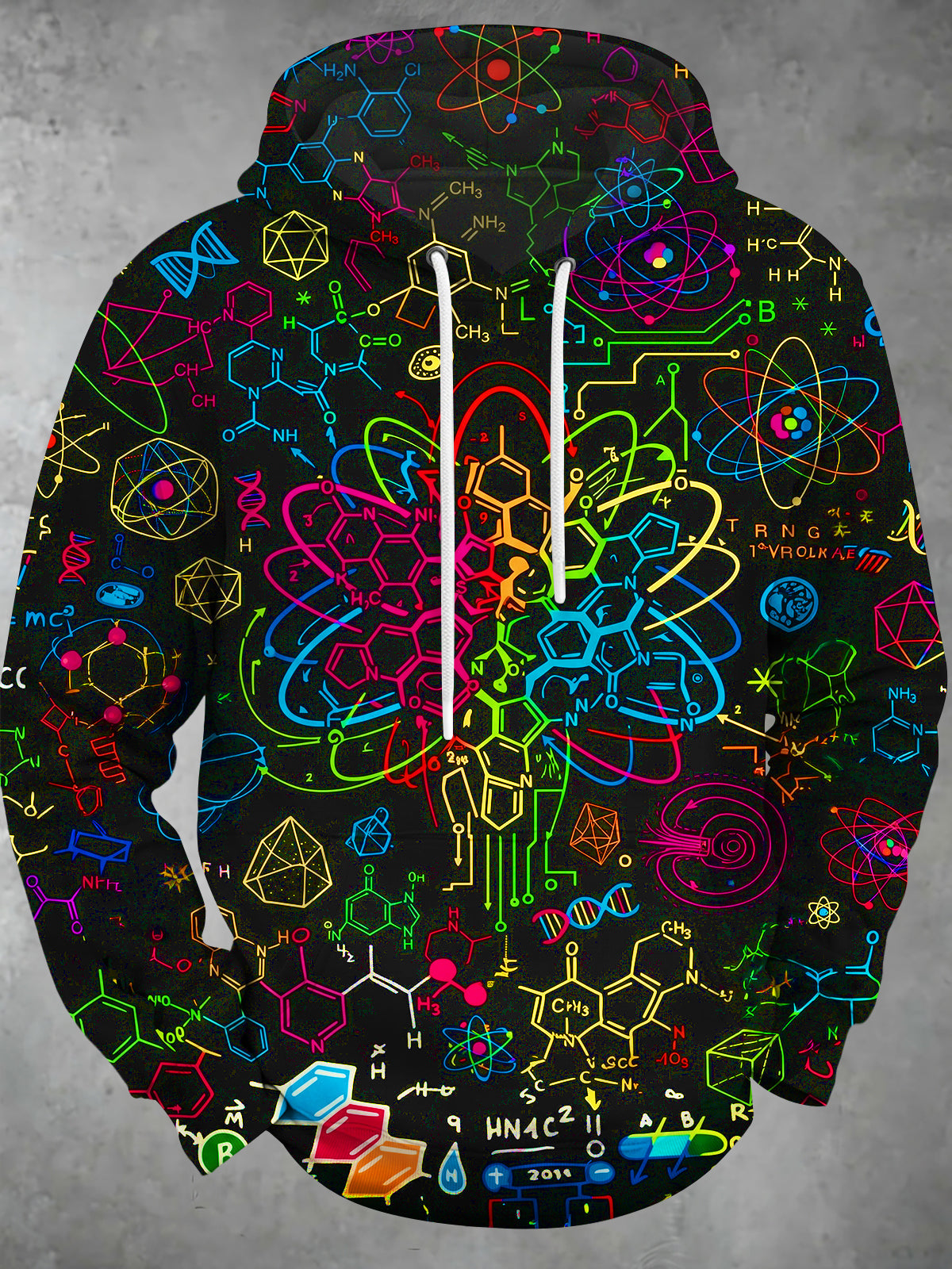 Oceanlyte Men's Long Sleeve Hoodie - Neon Chemical Formulas And Atomic Structures Print