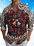 Oceanlyte Men's Printed Christmas Bells And Foliage Print Long Sleeve Shirt with Chest Pocket