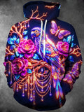 Oceanlyte Men's Graphic Neon Parrot And Butterflies Print Long Sleeve Hoodie