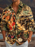Oceanlyte Men's Short Sleeve Shirt - The "USO & The Front" Vintage Military Soldiers And Pin-up Girl Print with Chest Pocket