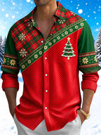 Oceanlyte Men's Printed Christmas Tree With Ornaments Print Long Sleeve Shirt with Chest Pocket