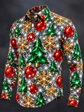 Oceanlyte Men's Printed Christmas Trees And Ornaments Print Long Sleeve Shirt with Chest Pocket
