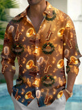 Oceanlyte Men's Printed Musical Instruments Print Long Sleeve Shirt with Chest Pocket