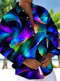 Oceanlyte Men's Abstract Swirling Colorful Patterns Print Long Sleeve Shirt with Chest Pocket