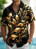 Oceanlyte Men's Gold Baroque Scroll And Leaf Pattern Short Sleeve Shirt with Chest Pocket