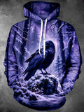 Oceanlyte Men's Graphic Black Crow In Winter Forest Print Long Sleeve Hoodie