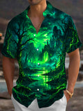 Oceanlyte Men's Printed Fantasy Castle And Dark Forest Print Short Sleeve Shirt with Chest Pocket