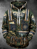 Oceanlyte Men's Mountain Landscape With Pine Trees Print Long Sleeve Hoodie