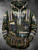 Oceanlyte Men's Mountain Landscape With Pine Trees Print Long Sleeve Hoodie