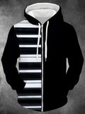 Oceanlyte Men's Striped Piano Keys Print Long Sleeve Zip-Up Hoodie