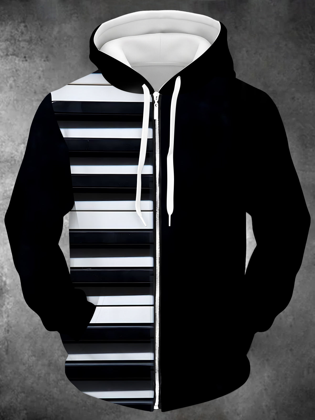 Oceanlyte Men's Striped Piano Keys Print Long Sleeve Zip-Up Hoodie