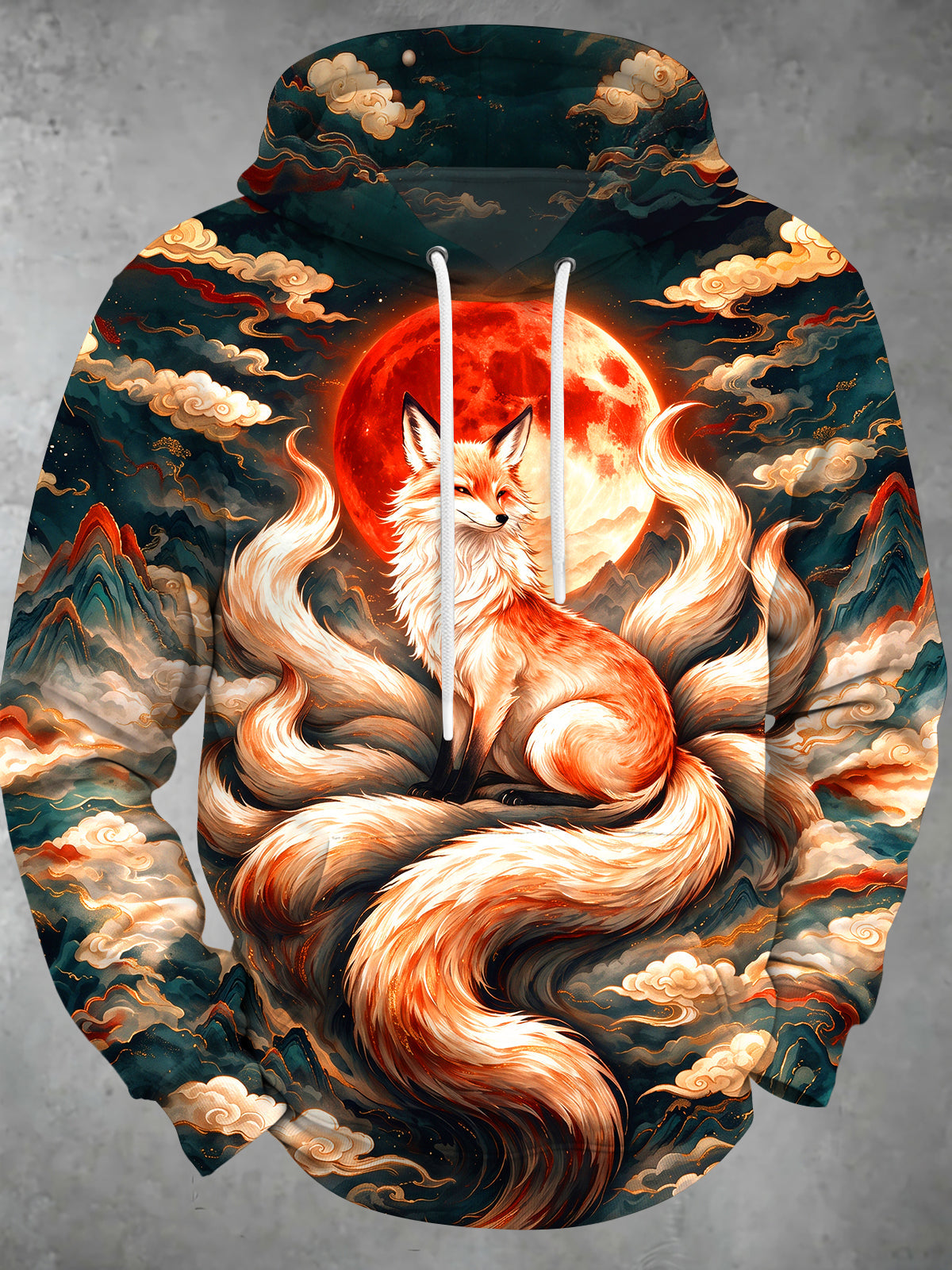 Oceanlyte Men's Graphic Nine Tailed Fox Print Long Sleeve Hoodie