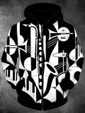 Oceanlyte Men's Graphic Musical Instruments Print Long Sleeve Zip-Up Hoodie