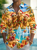 Oceanlyte Men's Camels And Lizards In Christmas Attire Print Long Sleeve Shirt with Chest Pocket