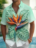 Oceanlyte Men's Short Sleeve Shirt - Bird Of Paradise Flower And Monstera Leaves Print with Chest Pocket