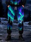 Oceanlyte Men's Pants - Aurora Borealis Night Sky With Pine Trees And Mountains Print