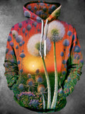Oceanlyte Men's Printed Dandelion Field At Sunset Print Long Sleeve Hoodie