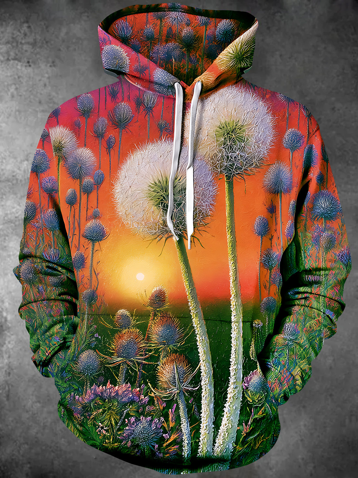Oceanlyte Men's Printed Dandelion Field At Sunset Print Long Sleeve Hoodie