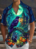 Oceanlyte Men's Halloween Black Cats And Pumpkins Print Short Sleeve Shirt with Chest Pocket