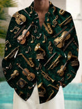 Oceanlyte Men's Vintage Musical Instruments And Notes Print Long Sleeve Shirt with Chest Pocket