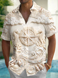Oceanlyte Men's 3D 3D Relief Seahorse And Compass Rose Print Short Sleeve Shirt with Chest Pocket