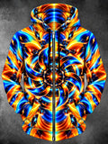Oceanlyte Men's Abstract Neon Geometric Swirls Print Long Sleeve Zip-Up Hoodie with Kangaroo Pocket
