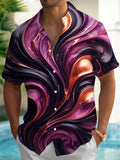 Oceanlyte Men's Patterned Abstract Fluid Marble Texture Print Short Sleeve Shirt with Chest Pocket