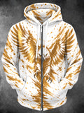 Oceanlyte Men's Long Sleeve Zip-Up Hoodie - Golden Eagle With Spread Wings And Claws Print