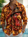 Oceanlyte Men's Thanksgiving Turkey With Pilgrim Hat Print Long Sleeve Shirt with Chest Pocket