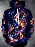 Oceanlyte Men's Graphic Guitar And Musical Notes Print Long Sleeve Hoodie