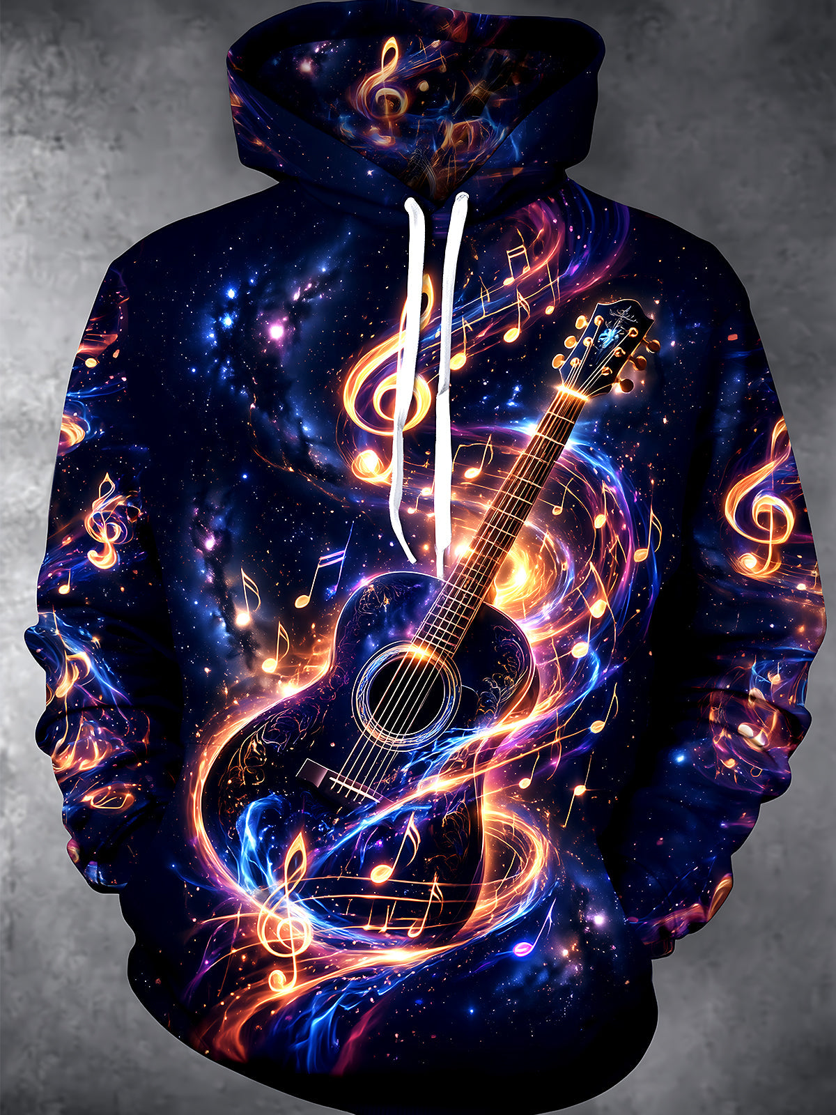 Oceanlyte Men's Graphic Guitar And Musical Notes Print Long Sleeve Hoodie