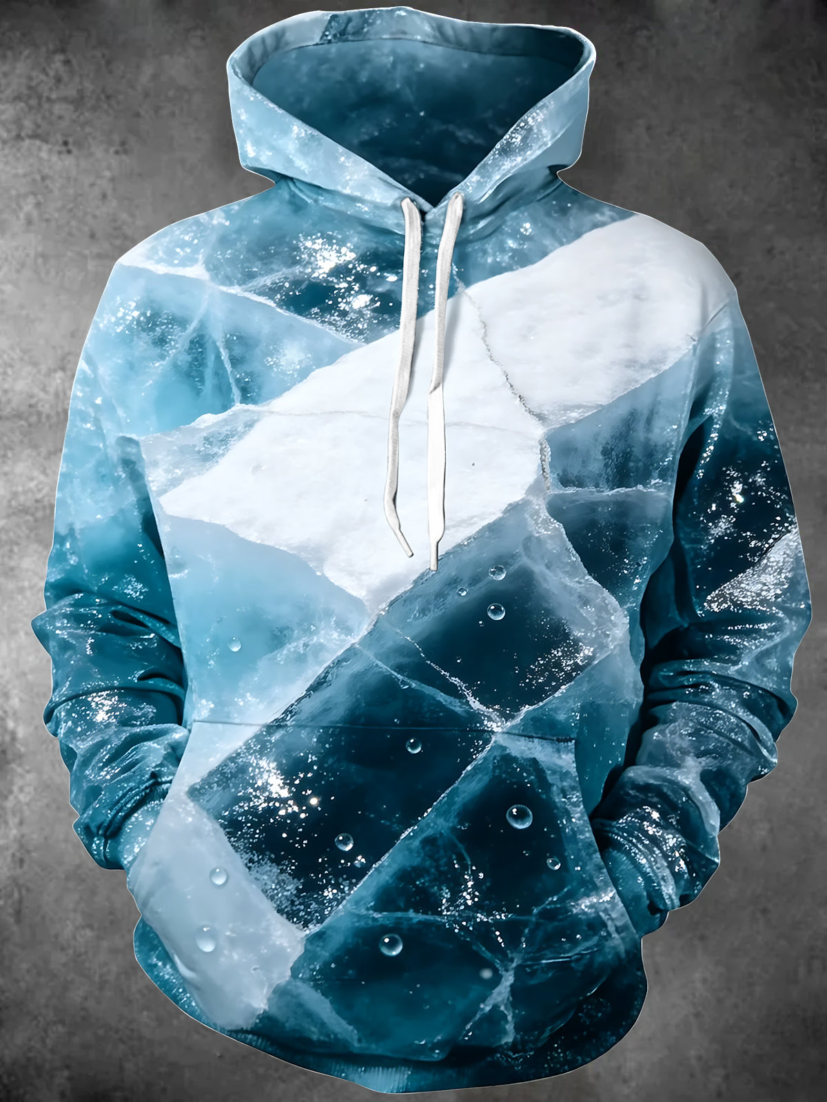Oceanlyte Men's Printed Glacial Ice And Water Bubbles Print Long Sleeve Hoodie