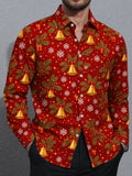 Oceanlyte Men's Christmas Golden Bells And Pine Branches Print Long Sleeve Shirt with Chest Pocket