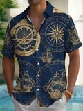 Oceanlyte Men's Hawaiian Vintage Compass Rose Print Short Sleeve Shirt with Chest Pocket