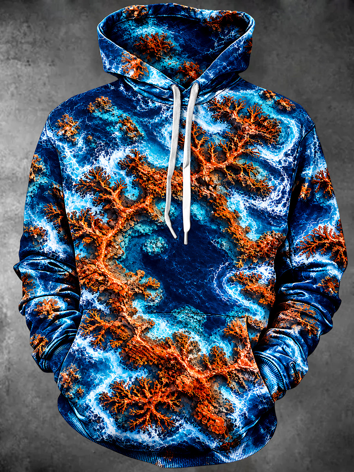 Oceanlyte Men's Printed Underwater Corals Print Long Sleeve Hoodie