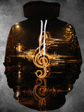 Oceanlyte Men's Graphic Neon Treble Clef And Sound Wave Print Long Sleeve Hoodie