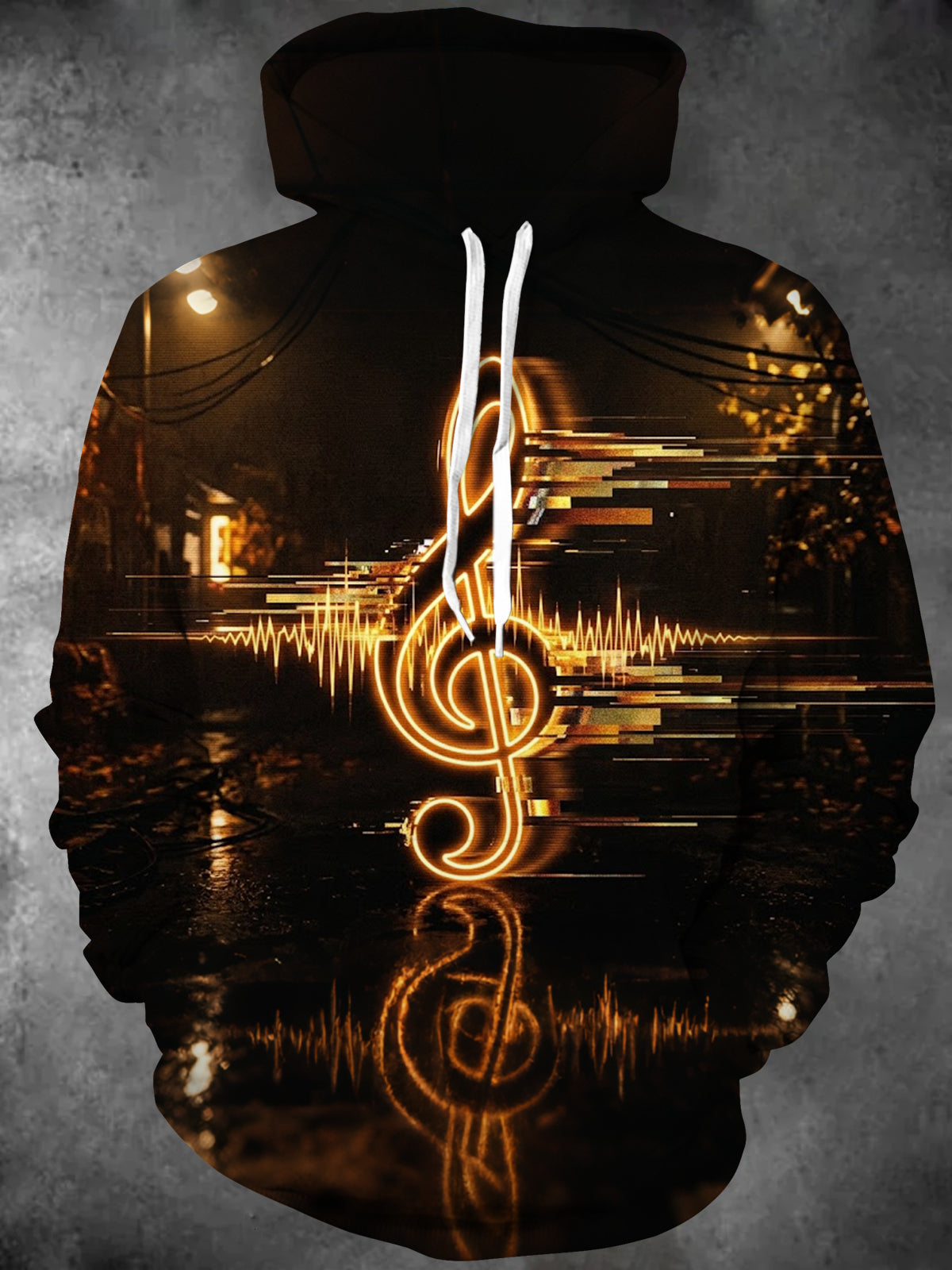Oceanlyte Men's Graphic Neon Treble Clef And Sound Wave Print Long Sleeve Hoodie