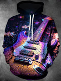 Oceanlyte Men's Long Sleeve Hoodie - Colorful Electric Guitar With Water Droplets Print