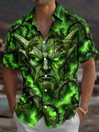 Oceanlyte Men's Green Demon Face With Thorny Vines Print Short Sleeve Shirt with Chest Pocket